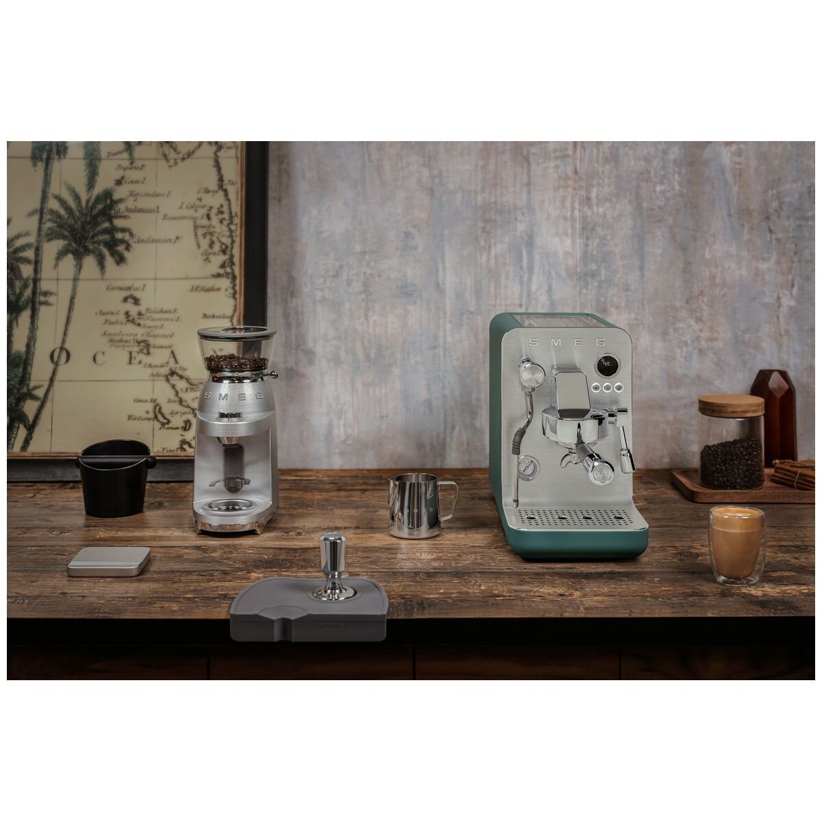 Smeg Minipro Espresso Coffee Machine - 15 Bar, Triple Thermoblock, Shot Timer, Emerald Green - EMC02EGMAU