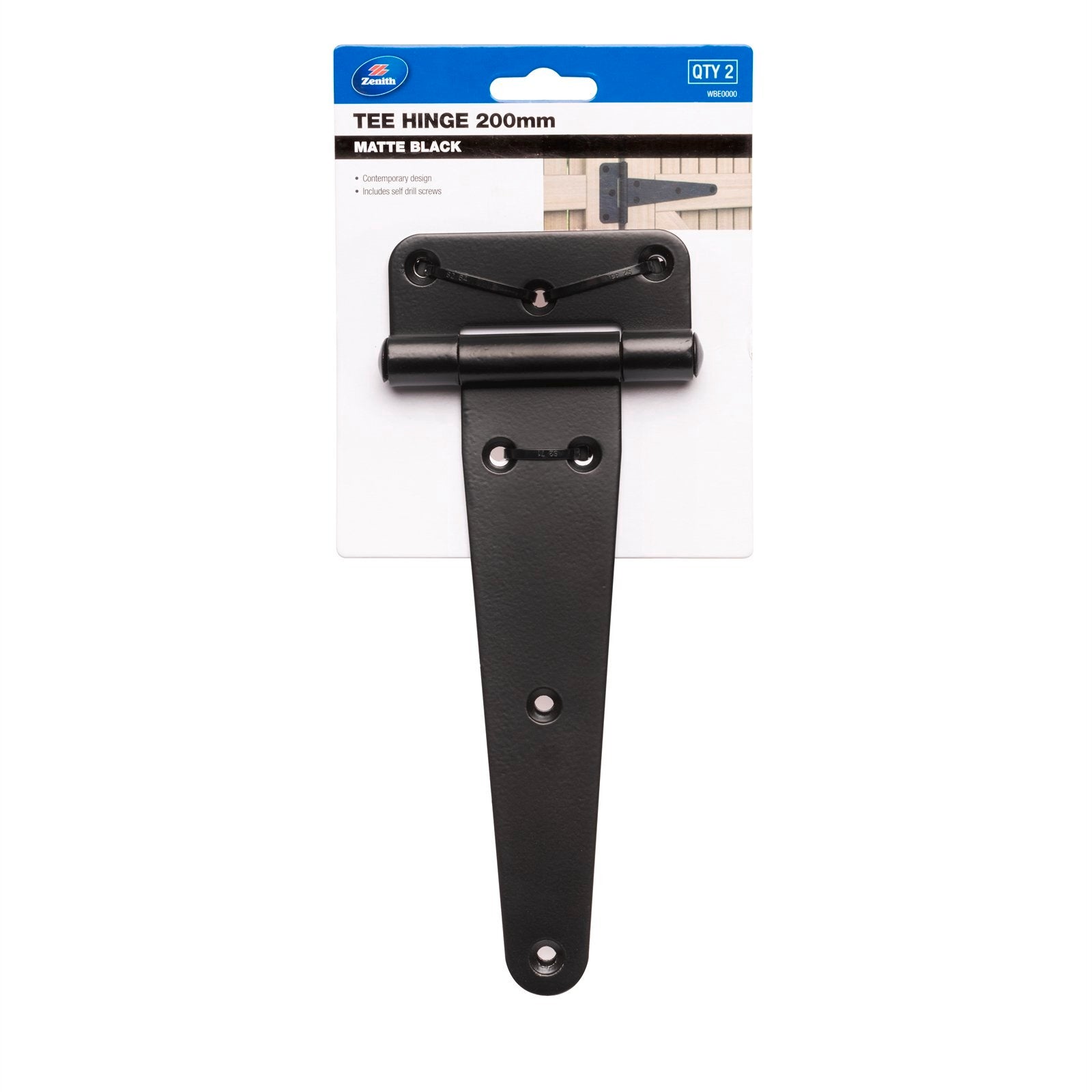 Zenith 200mm Matte Black Steel Tee Gate Hinge - 2 Pack
