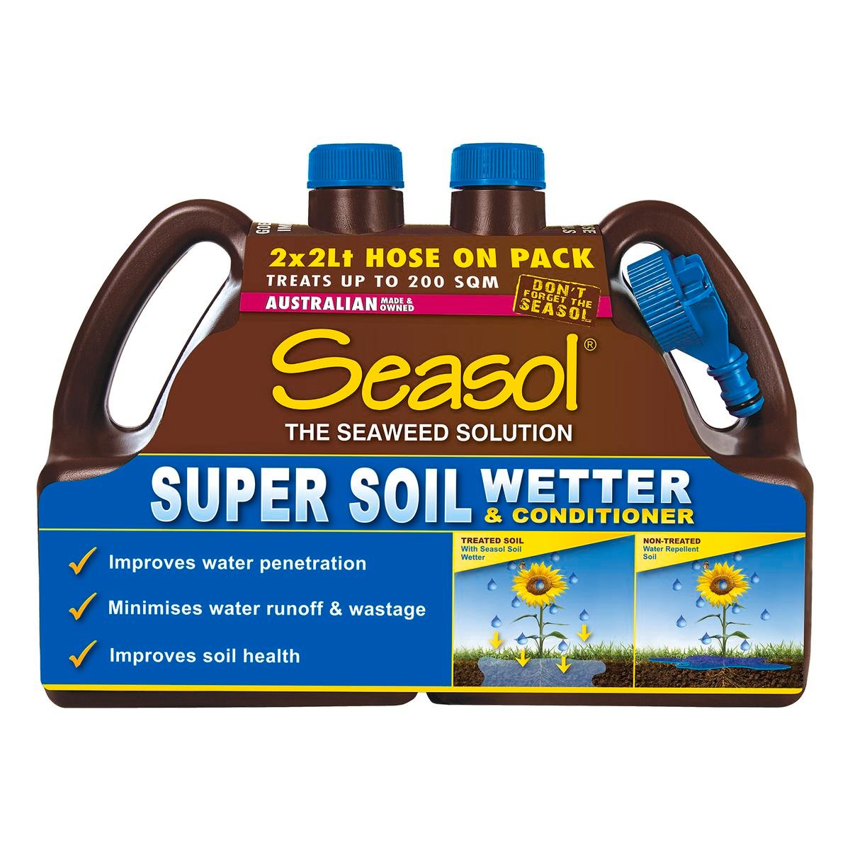 Seasol 2 x 2L Hose On Super Soil Wetter & Conditioner Twin Pack