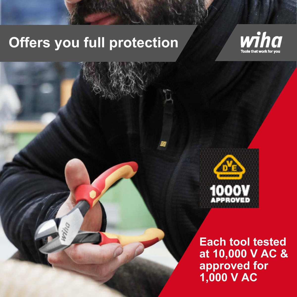 Wiha 200mm VDE 1000V Insulated Diagonal Cutting Pliers, Steel