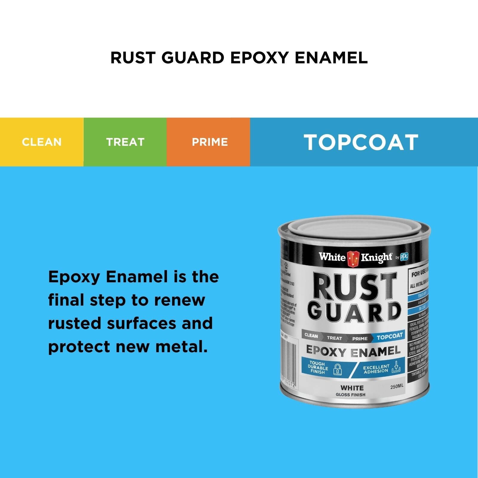 White Knight Rust Guard White Gloss Solvent Based Epoxy Enamel Paint 250ml