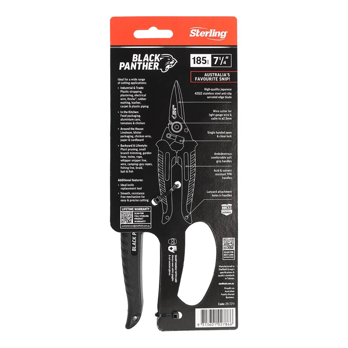 Sterling Black Panther Industrial Snips - 185mm - Black - Ergonomic Design - SuperSaverAU - view 4