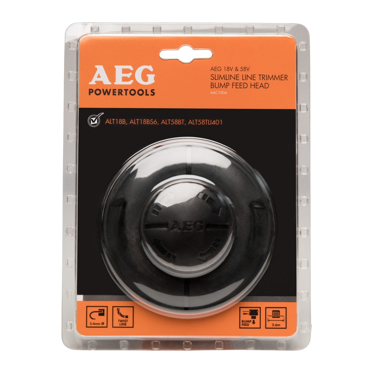 AEG Bump Feed Line Trimmer Head, 2.4mm, Slimline Easy-Grip AAC1004