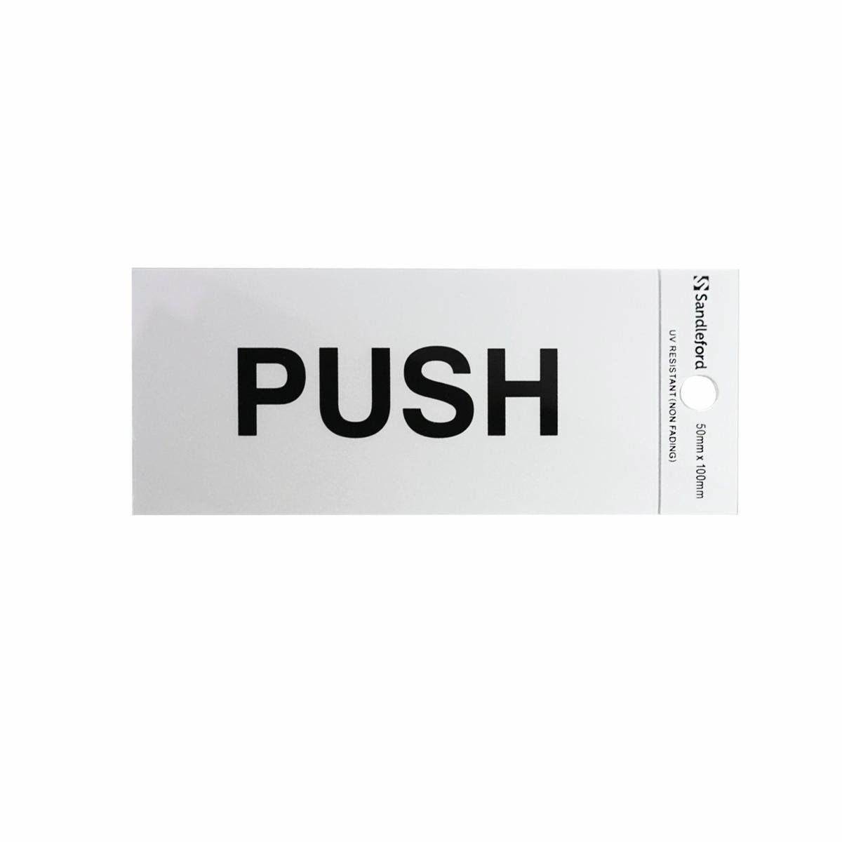 Sandleford 100 x 50mm Push Self Adhesive Sign, Gloss Silver Weather Resistant Polycarbonate