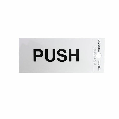 Sandleford 100 x 50mm Push Self Adhesive Sign, Gloss Silver Weather Resistant Polycarbonate