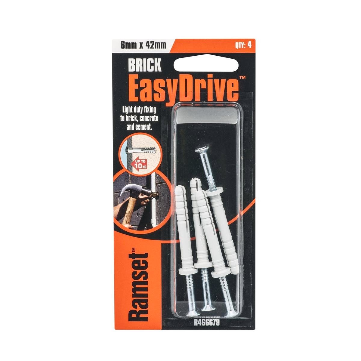 Ramset 6 x 42mm EasyDrive Masonry Anchor - 4 Pack, Nylon and Carbon Steel