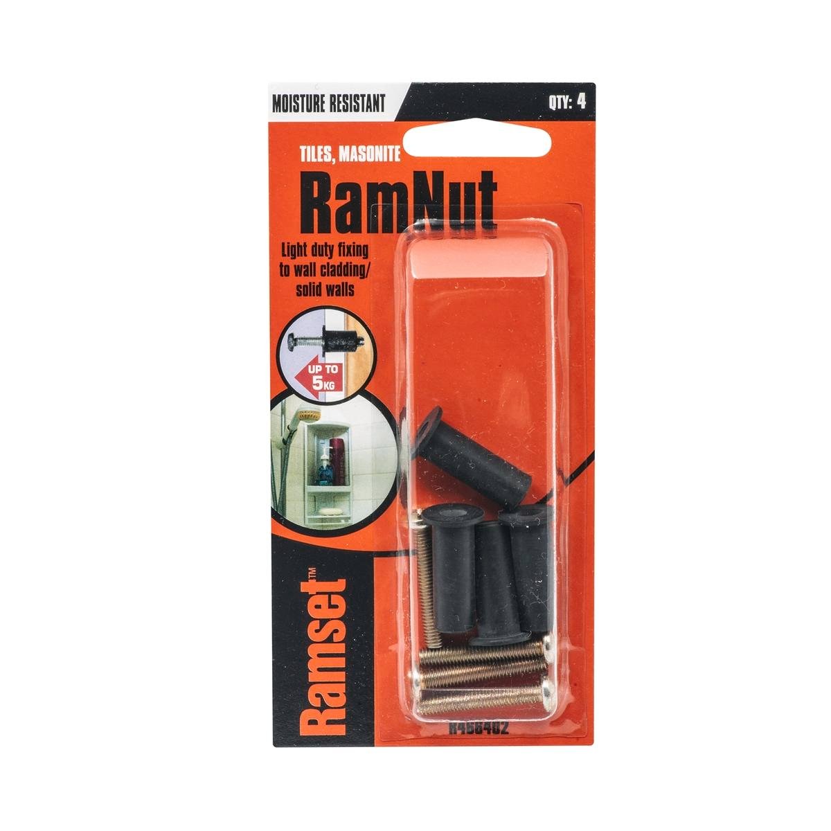 Ramset RamNut 3/16" x 16mm Rubber/Brass Cavity Anchor - 4 Pack