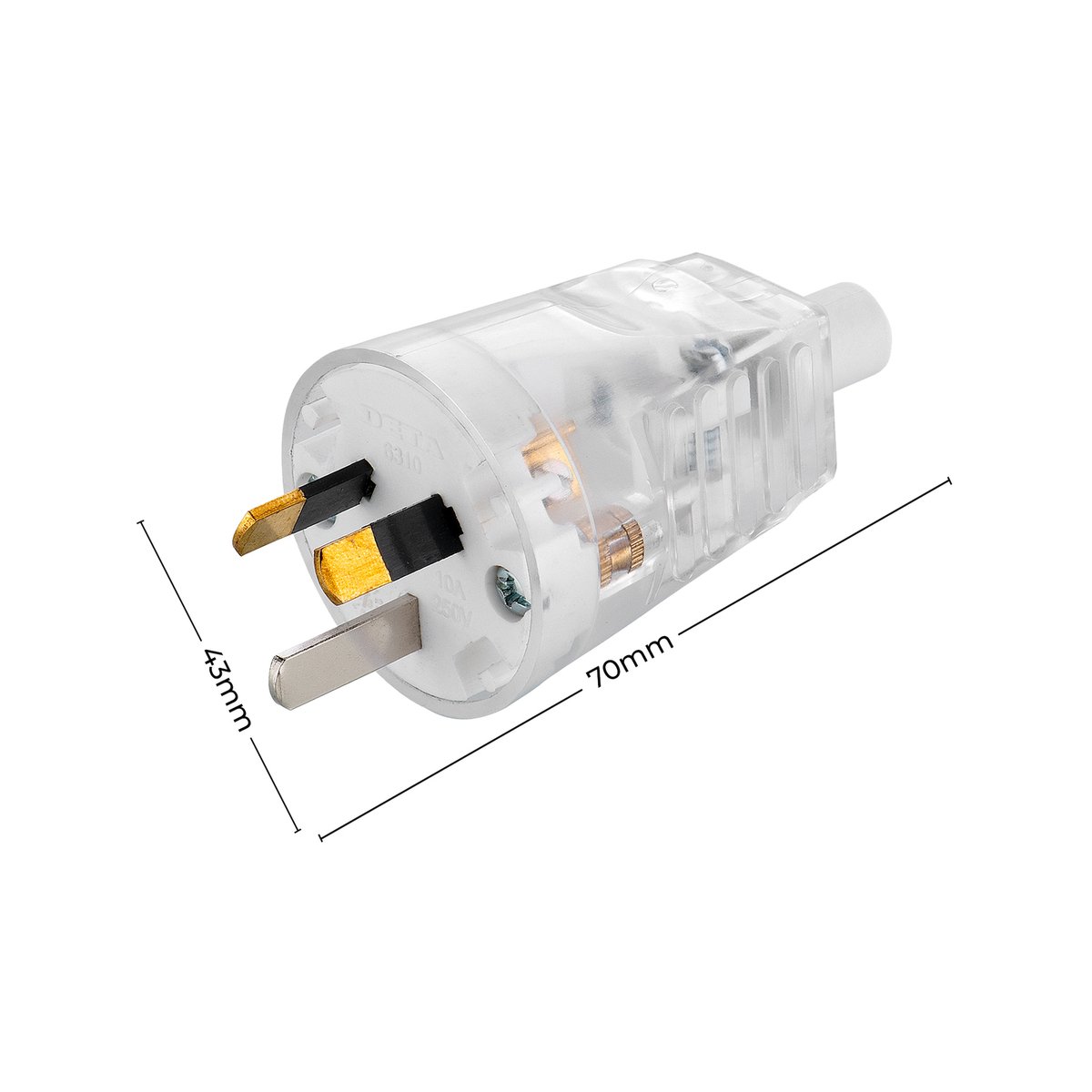 DETA 10A 250V Heavy Duty Rewireable Plug Top Rear Entry Clear