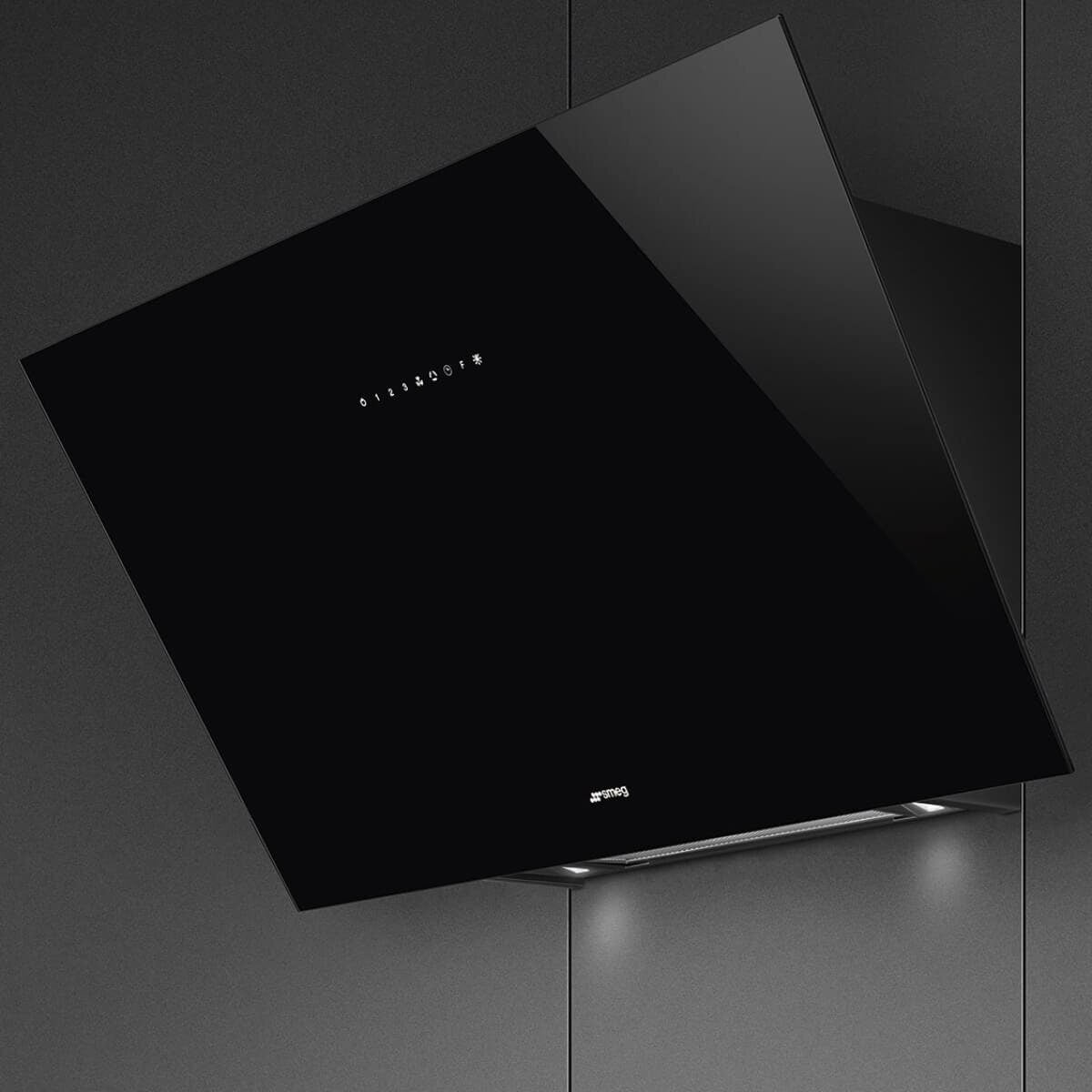 Smeg 90cm Angled Wall Mount Rangehood - Black, 729m³/h, Autovent 2.0, Touch Controls - KV394N