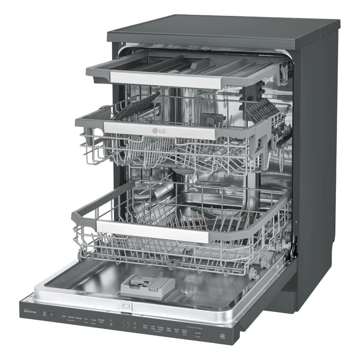 LG 60cm QuadWash Freestanding Dishwasher - 15 Place Settings - Matte Black - Auto Door Opening - XD3A15MB
