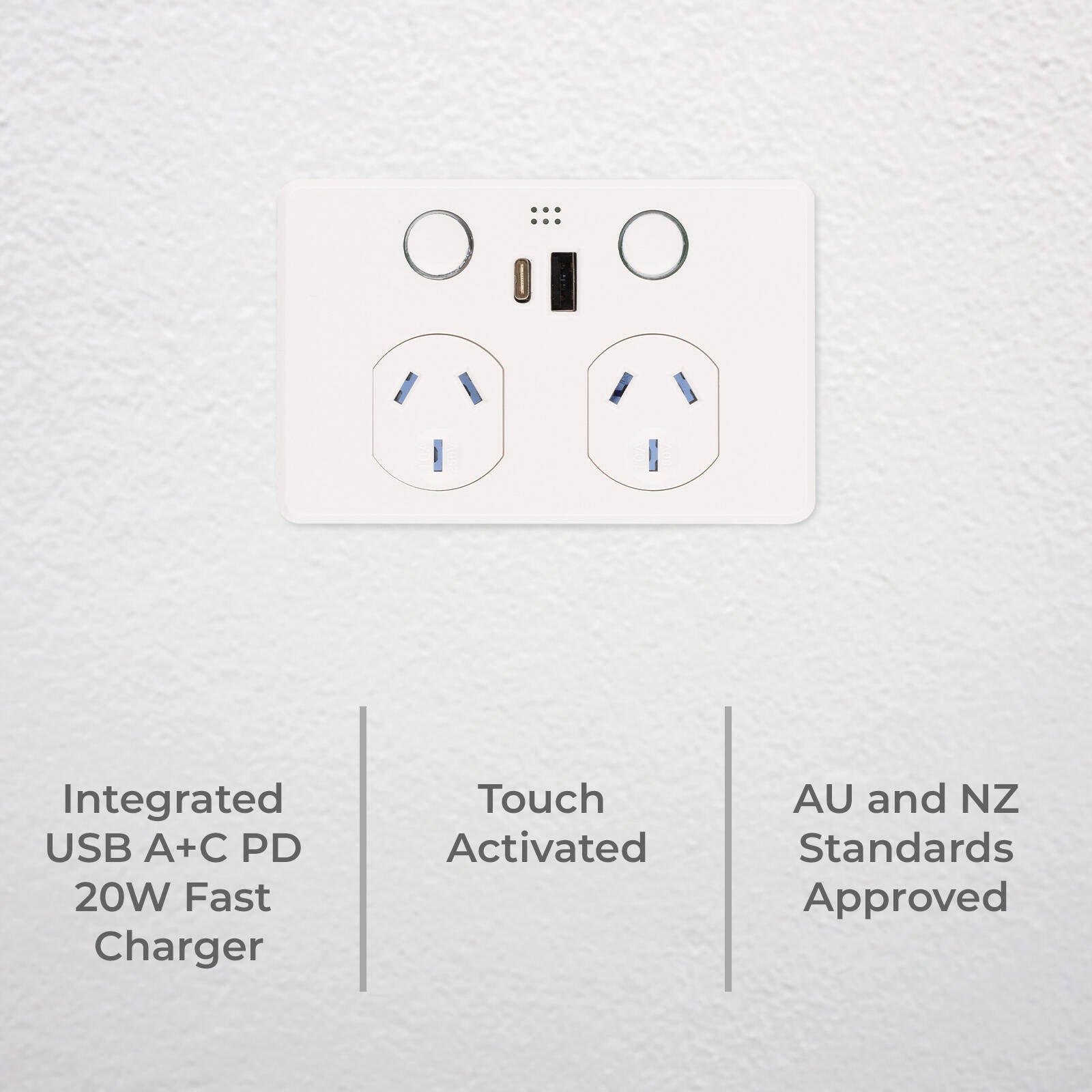 DETA GRID Smart Double Power Point with USB-A & USB-C PD20W Fast Charging White Indoor