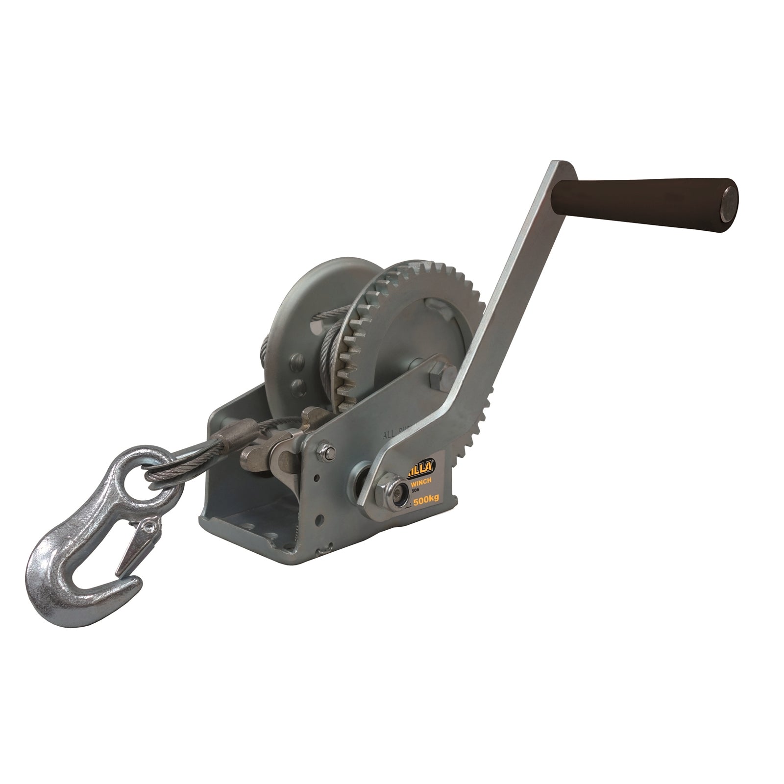 Gorilla 500kg 6m Hand Winch, Galvanised Steel, Wire Rope with Hook