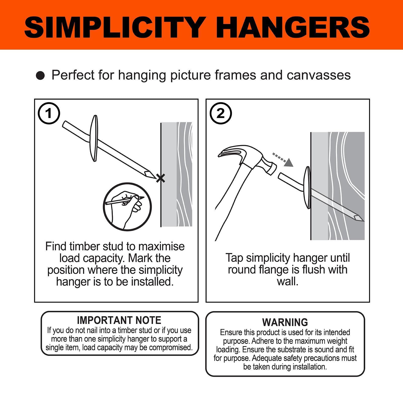 Everhang 24kg Heavy-Duty Brass Plated Steel Picture Hanging Simplicity Hook - 3 Pack