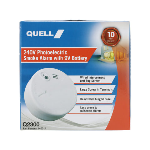 Quell 240V Photoelectric Wired Interconnect Smoke Alarm with 9V Battery