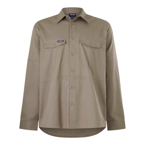Citeco Khaki Long Sleeve Work Shirt - 100% Cotton, Size L