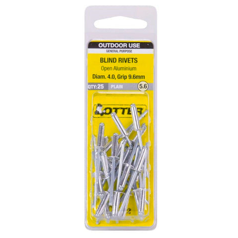 Otter 4.0 x 9.6mm Open Aluminium Blind Rivets 25 Pack