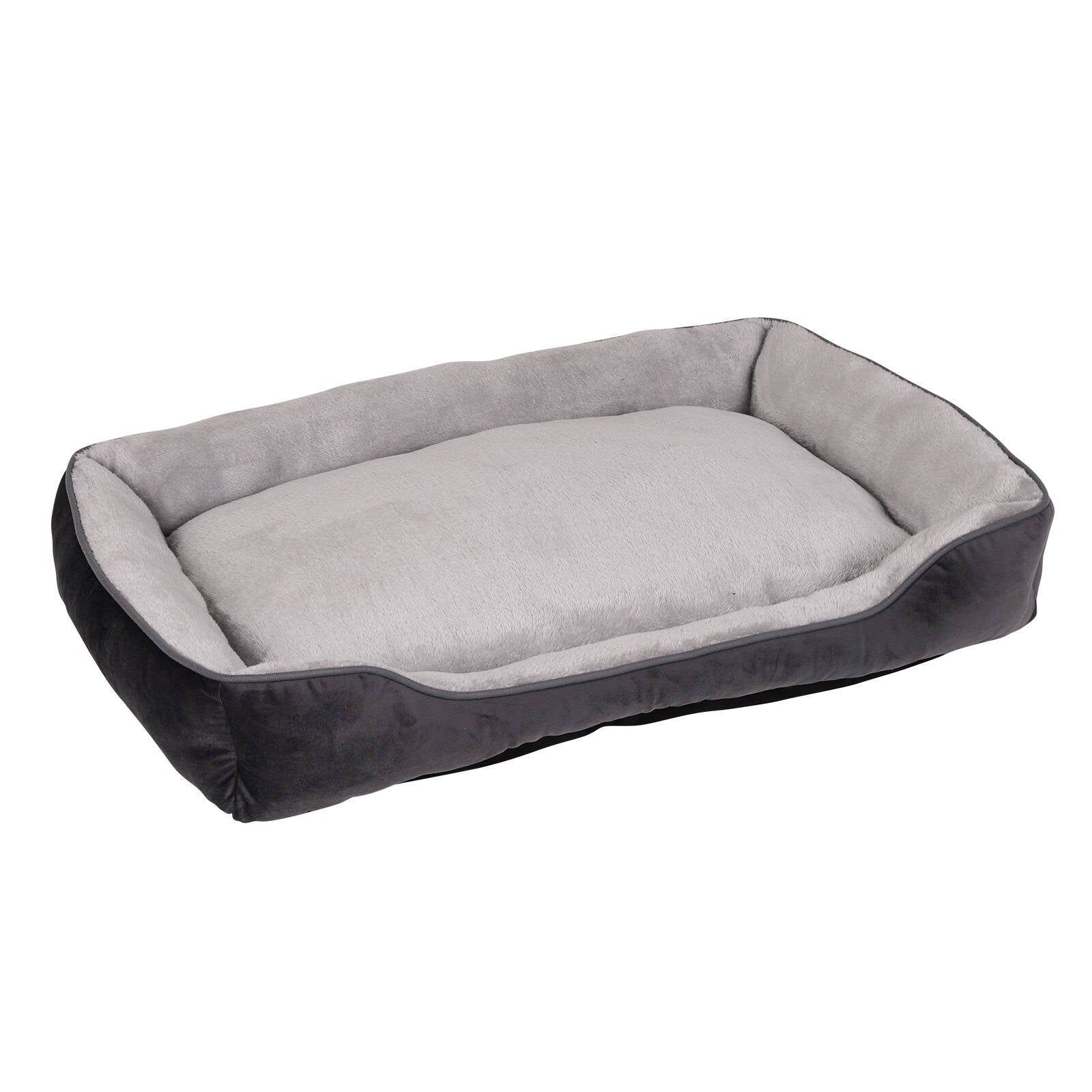 Happy Tails 90 x 60cm Large Grey Lounger Pet Bed, Bolstered Plush Polyester