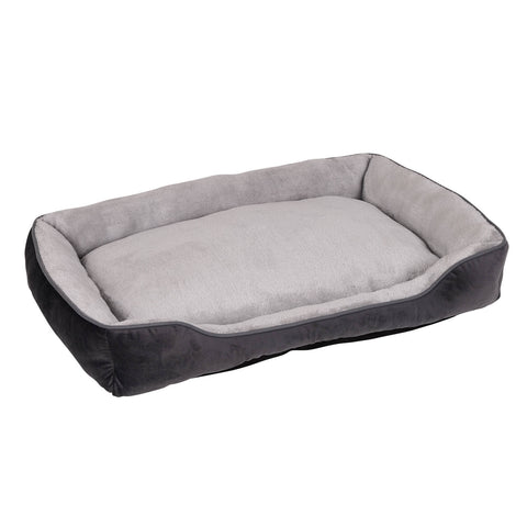 Happy Tails 90 x 60cm Large Grey Lounger Pet Bed, Bolstered Plush Polyester
