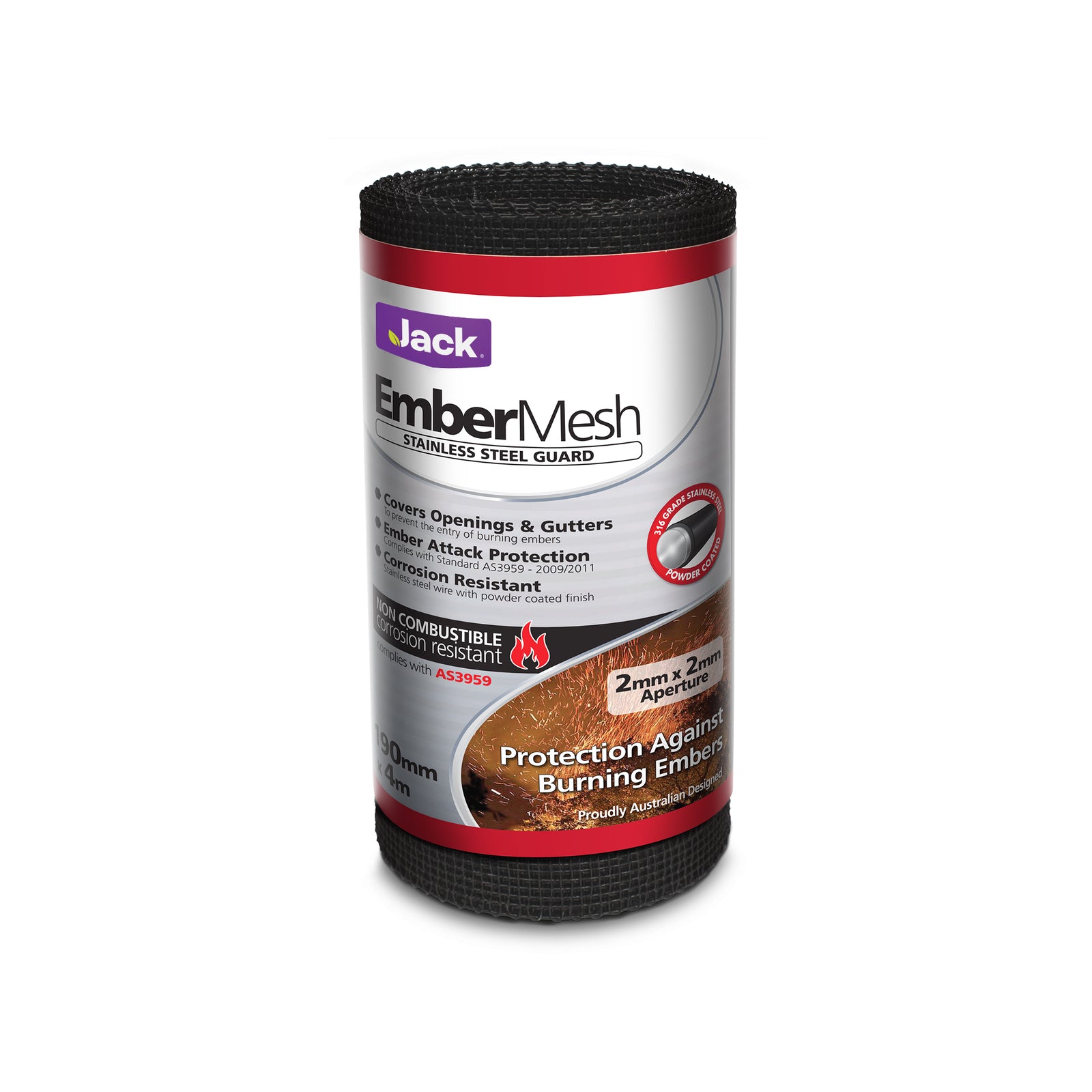 Jack Ember Mesh Ultra Stainless Steel Powder Coated Black 190mm x 4m