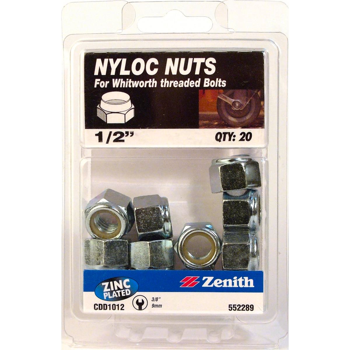 Zenith 1/2" Zinc Plated Steel Nyloc Nut - 20 Pack