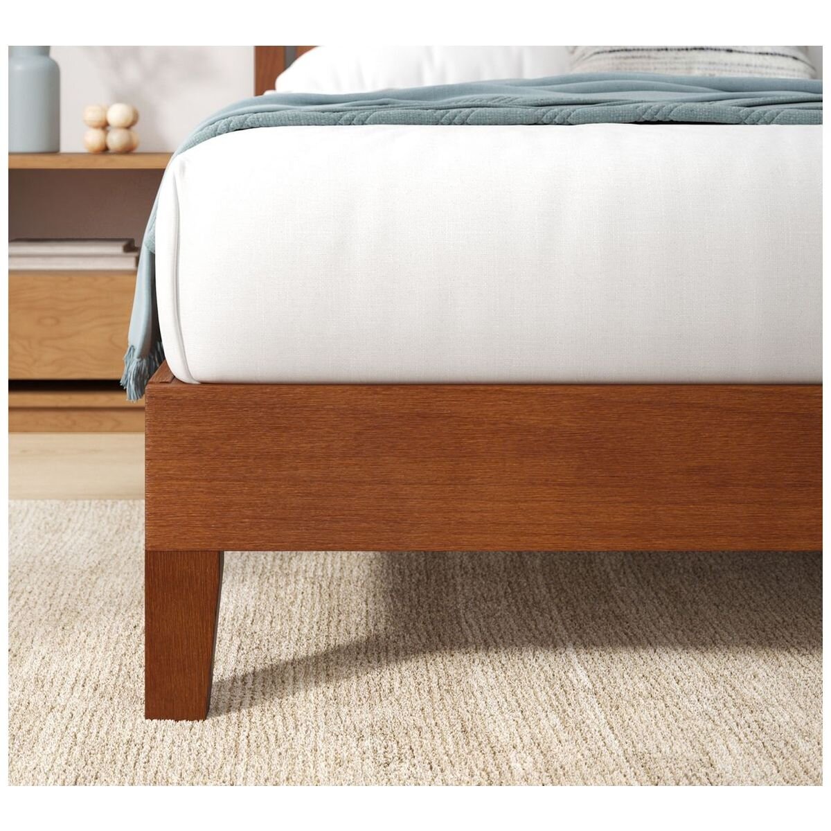 Zinus Queen deluxe solid wood bed frame - dark brown pine, panelled headboard - AU-PWPBBHE-12Q