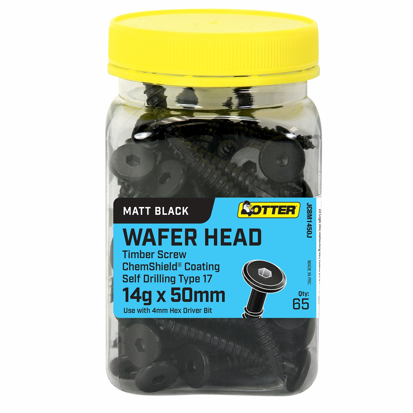 Otter 14g x 50mm Matt Black Type 17 Wafer Head Screws - 65 Pack