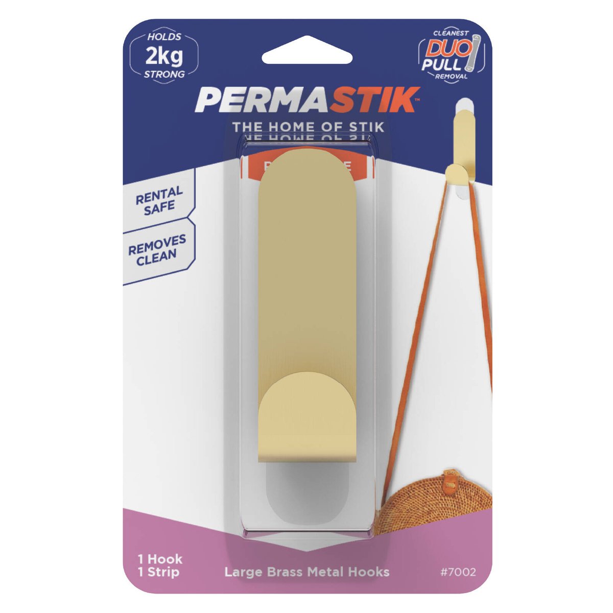 Permastik Large Brass Metal Hook - 1 Pack - Holds 2kg - Easy Application - SuperSaverAU - view 1