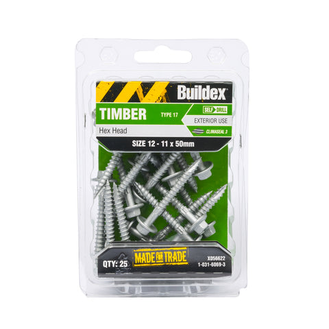 Buildex 12-11 x 50mm Climaseal Galvanised Hex Head Timber Screws - 25 Pack