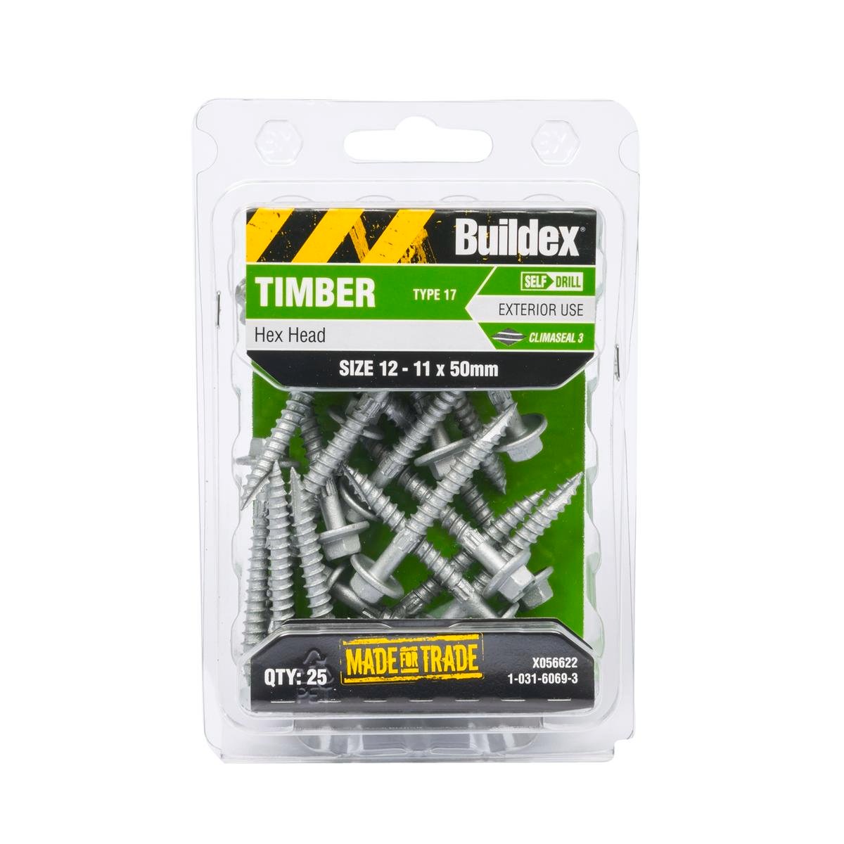 Buildex 12-11 x 50mm Climaseal Galvanised Hex Head Timber Screws - 25 Pack