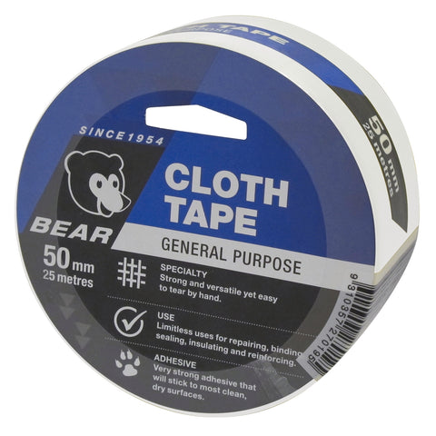 Norton Bear White Cloth Tape 50mm x 25m Indoor Outdoor Hand-Tearable