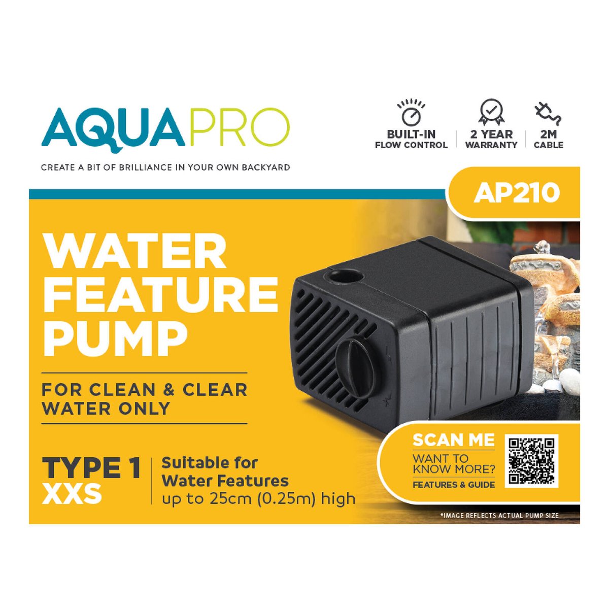 Aquapro AP210 Tabletop Water Feature Pump 2W Submersible Indoor, Adjustable Flow, 8mm Tubing
