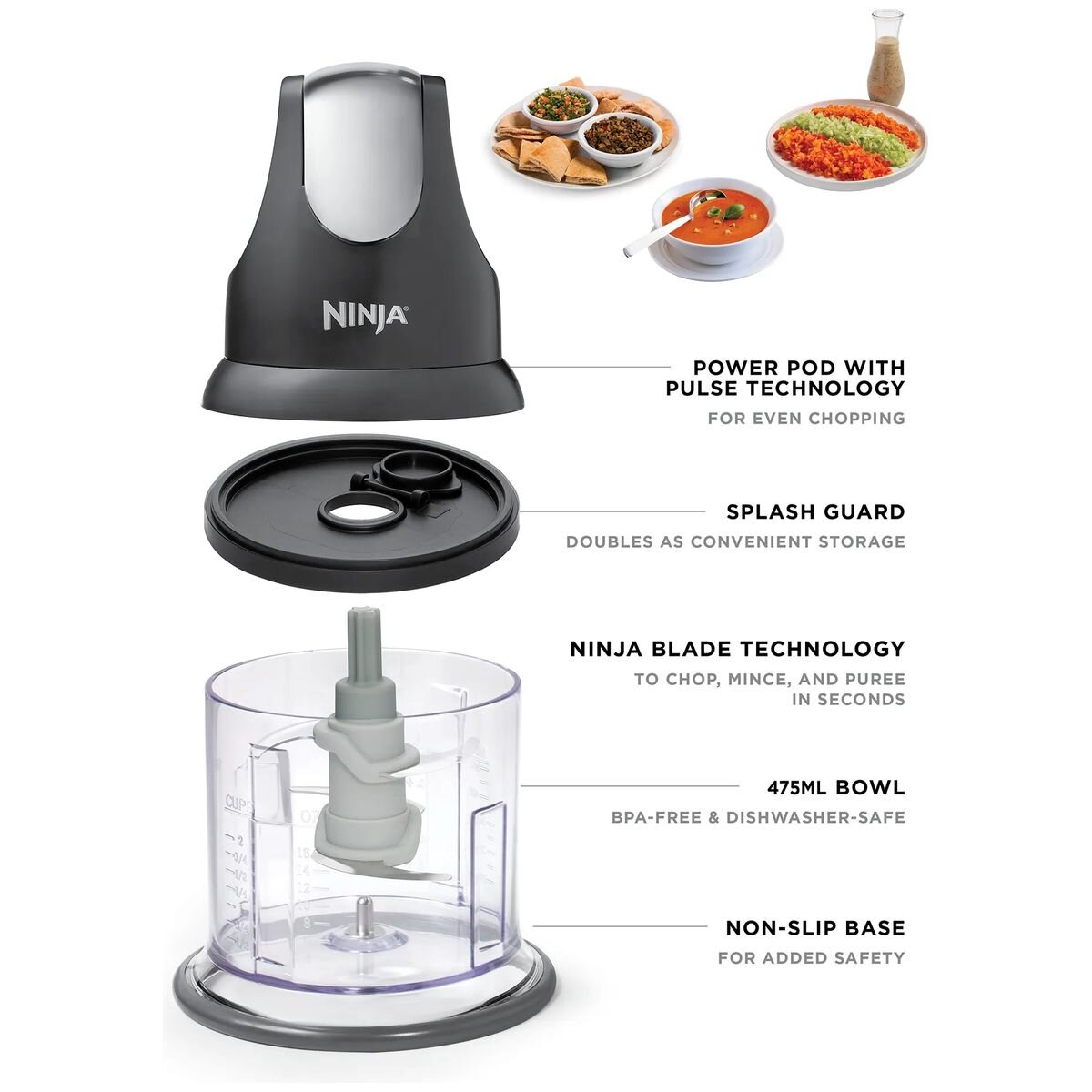 Ninja Professional Stackable Chopper - 200W Motor Pod - 475ml Cup - Black - NJ100