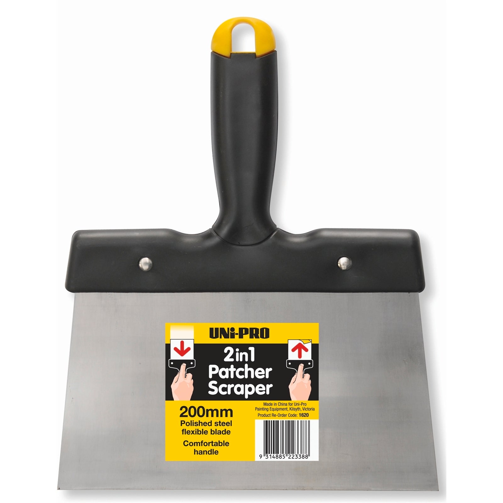 Uni-Pro 200mm 2 in 1 Patcher Scraper, Flexible Steel Blade for Patching & Scraping