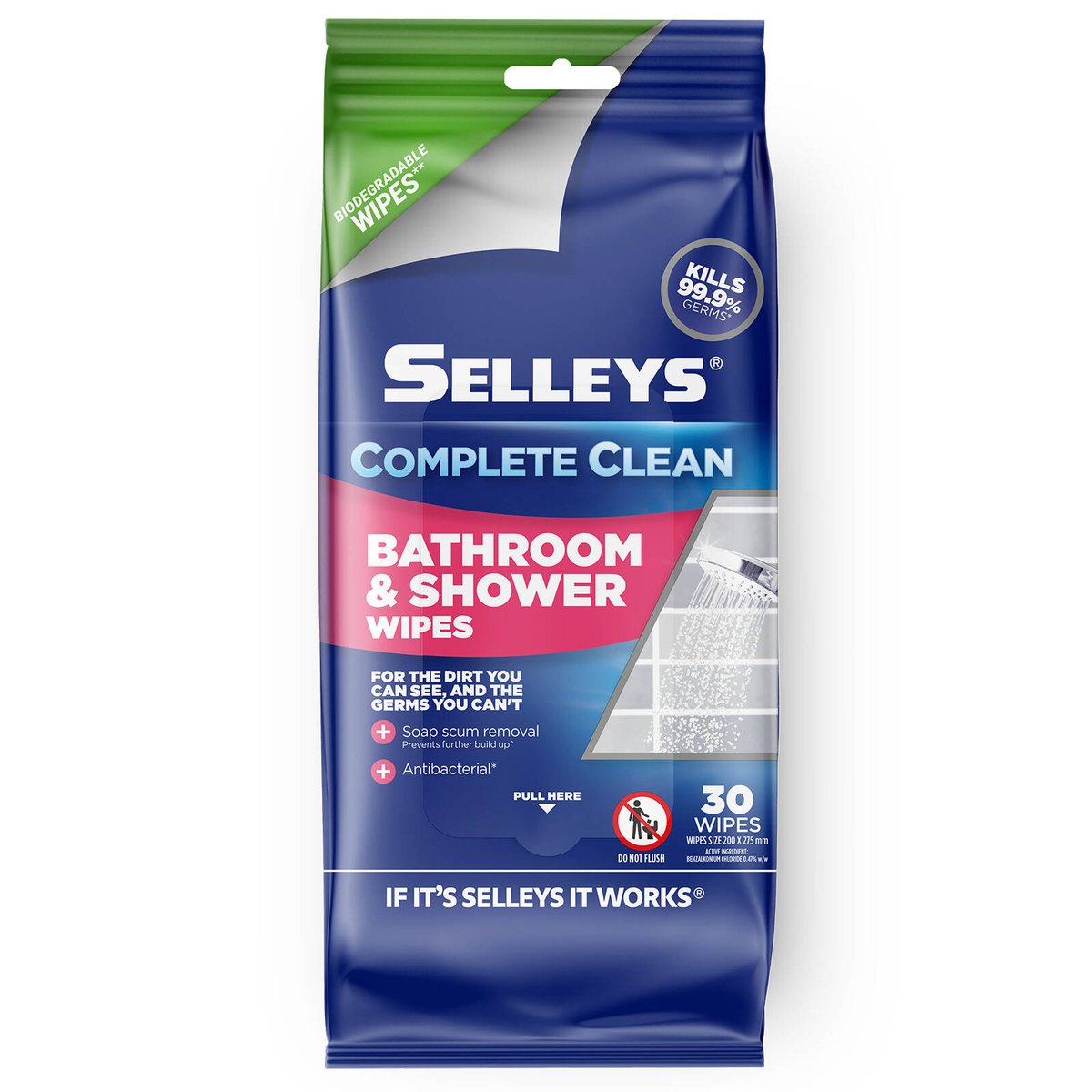 Selleys Complete Clean Bathroom and Shower Wipes - 30 Pack