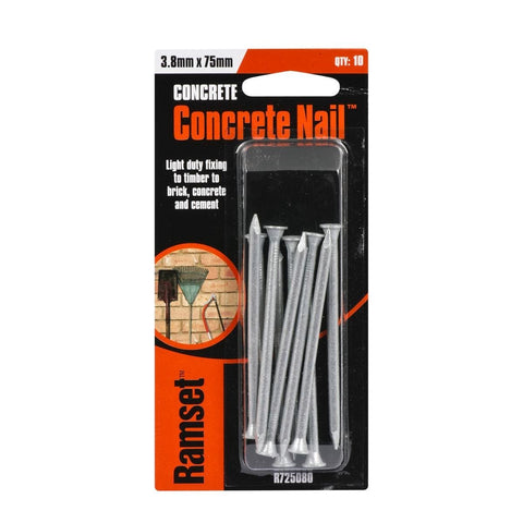 Ramset Concrete Nail 3.8mm x 75mm Zinc Steel 10 Pack Durable - SuperSaverAU - view 1