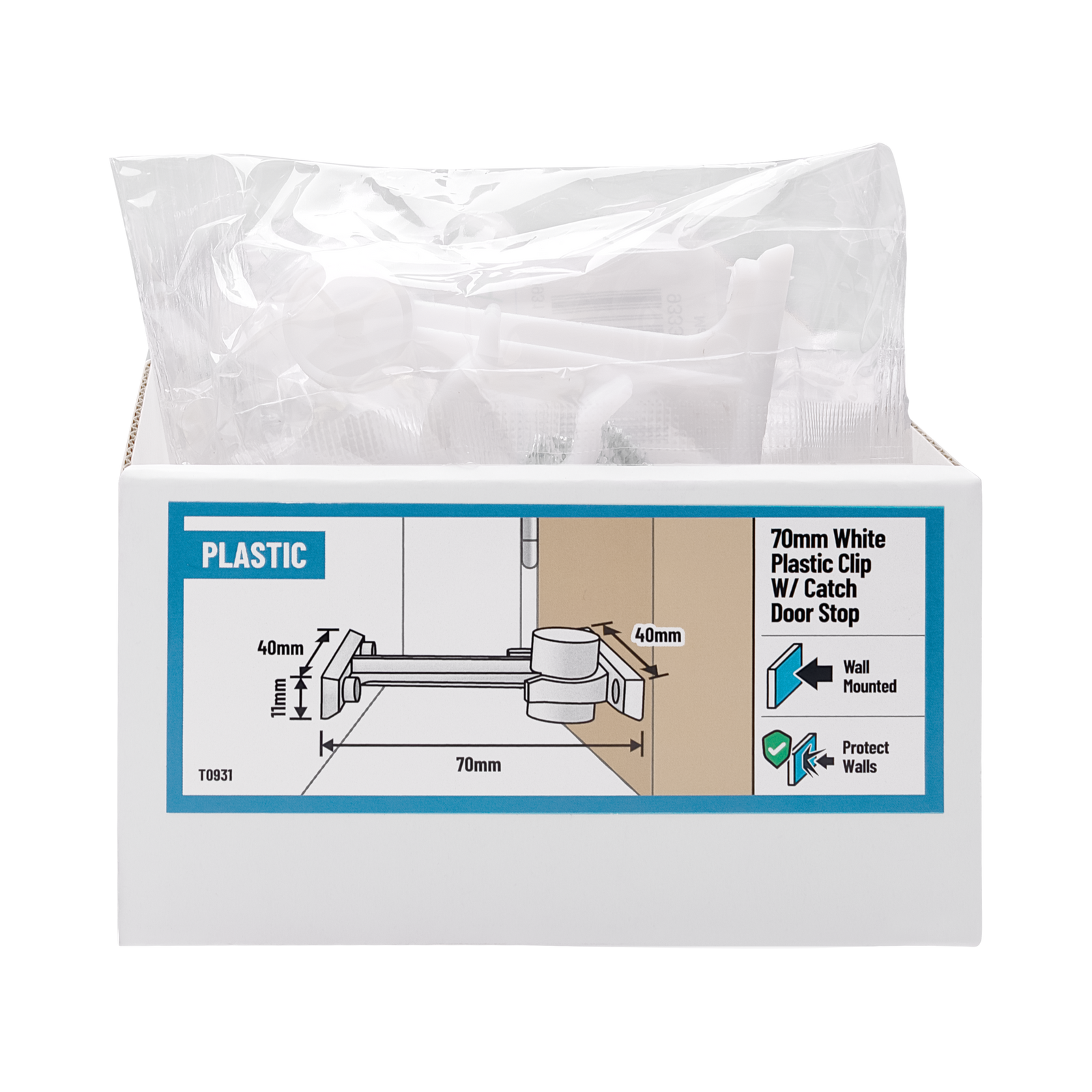 Adoored 70mm White Plastic Long Door Clip - Door Holder