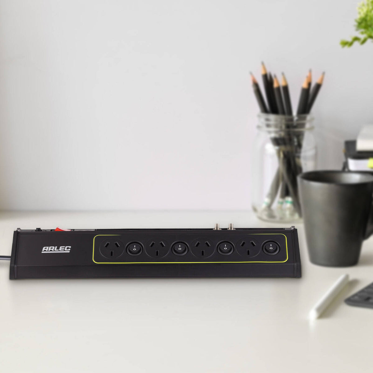 Arlec 8 Outlet Surge Protected Powerboard with USB, CAT6 and ADSL