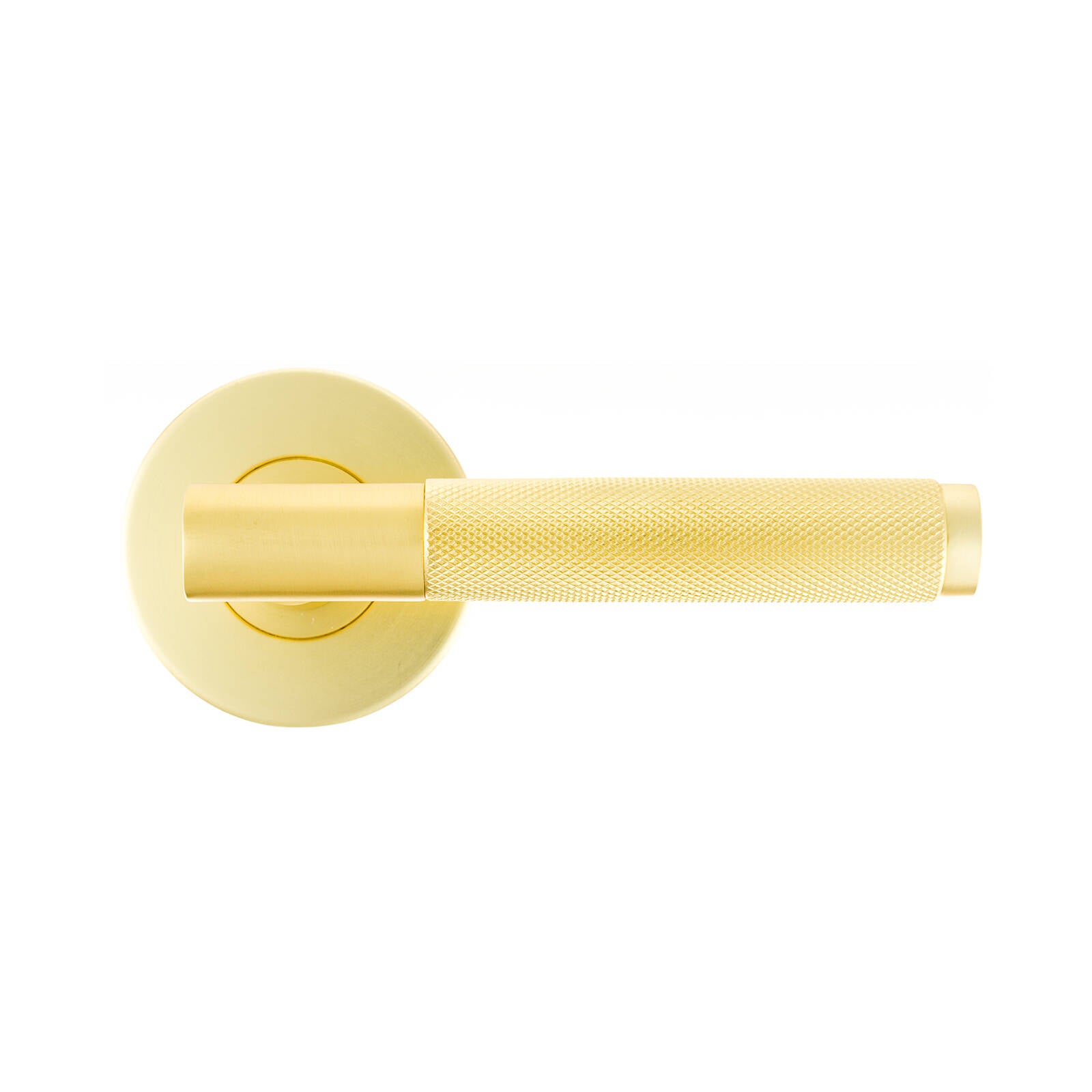 Ikonic Knurled Privacy Lever Set Brushed Brass, Zinc Construction, Snib Lock for Bathroom & Bedroom Doors