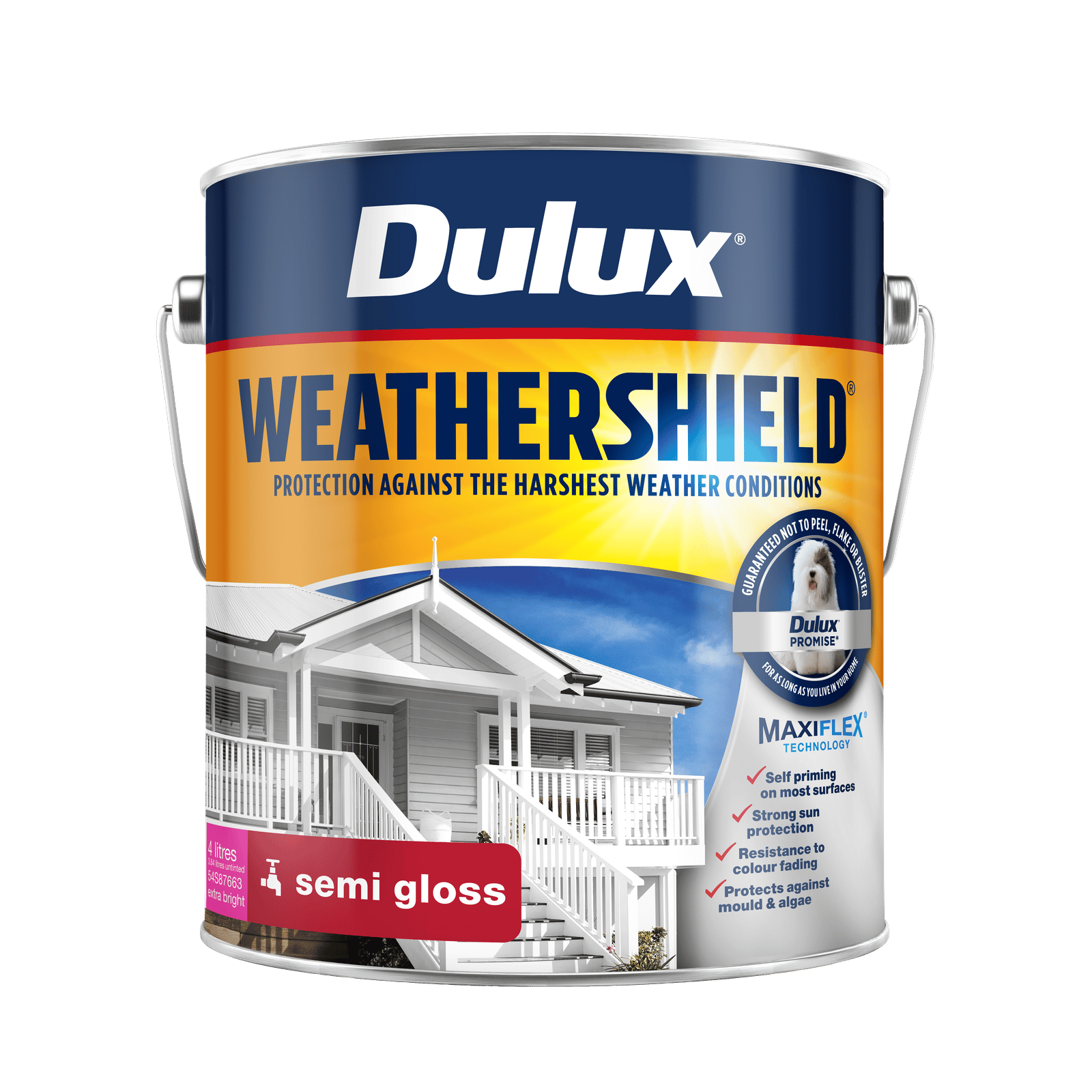 Dulux Weathershield 4L Extra Bright Semi Gloss Exterior Paint
