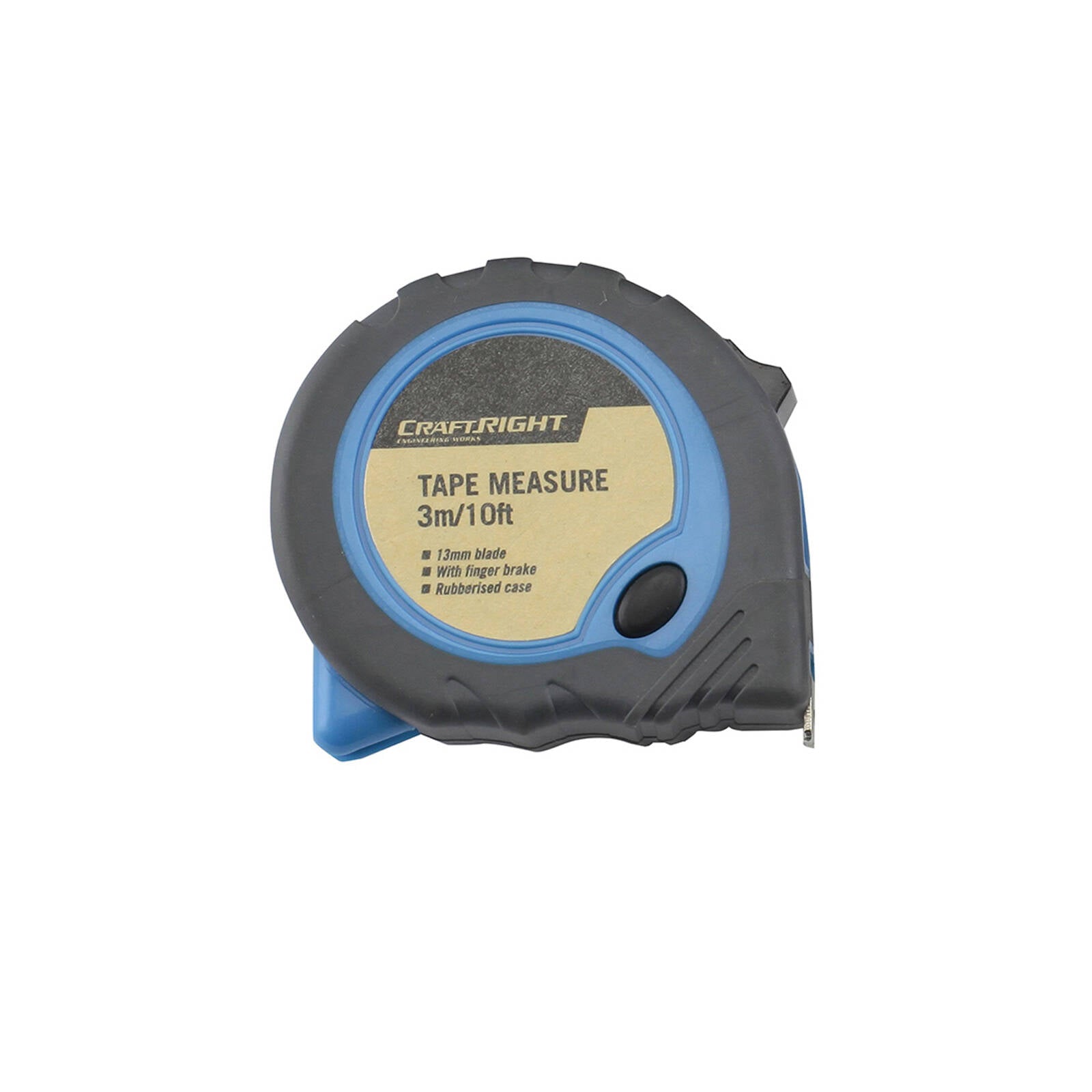 Craftright 3m/10ft Tape Measure, Lockable Blade, Plastic/Rubber Case, Belt Clip