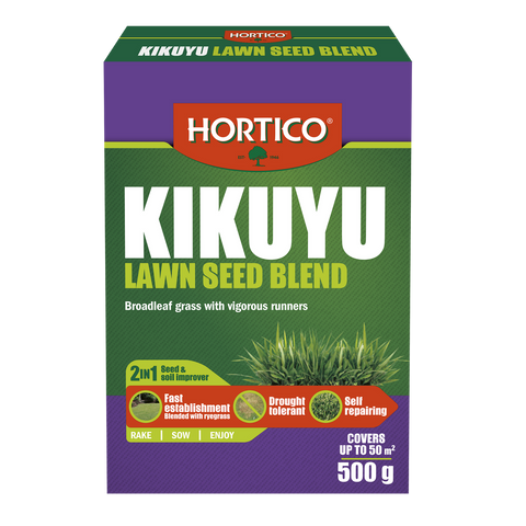 Hortico 500g Kikuyu Lawn Seed Blend, Drought Tolerant Warm Season Grass, Covers 50sqm