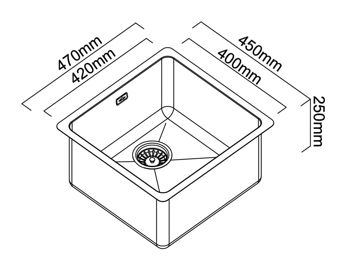 Abey 45L single inset stainless steel laundry tub with overflow - satin finish - LT120