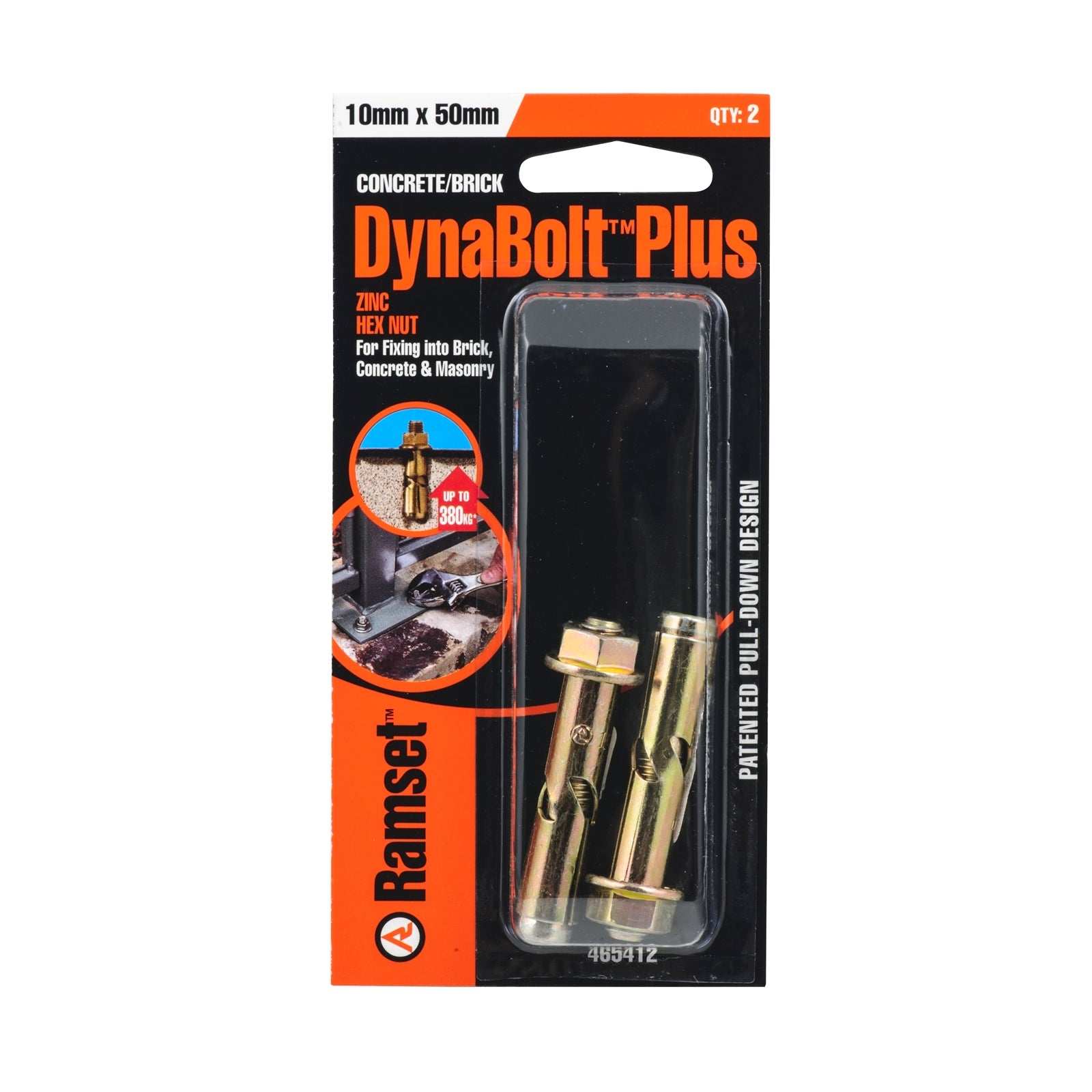 Ramset 10 x 50mm DynaBolt Plus Hex Nut Masonry Sleeve Anchor - 2 Pack