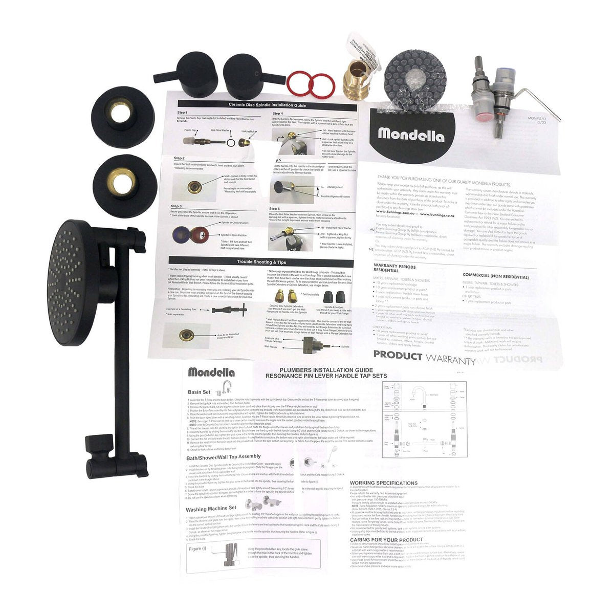 Mondella Black Matte Resonance 1/4 Turn Pin Lever ABS All Directional Shower Set - SuperSaverAU - view 2