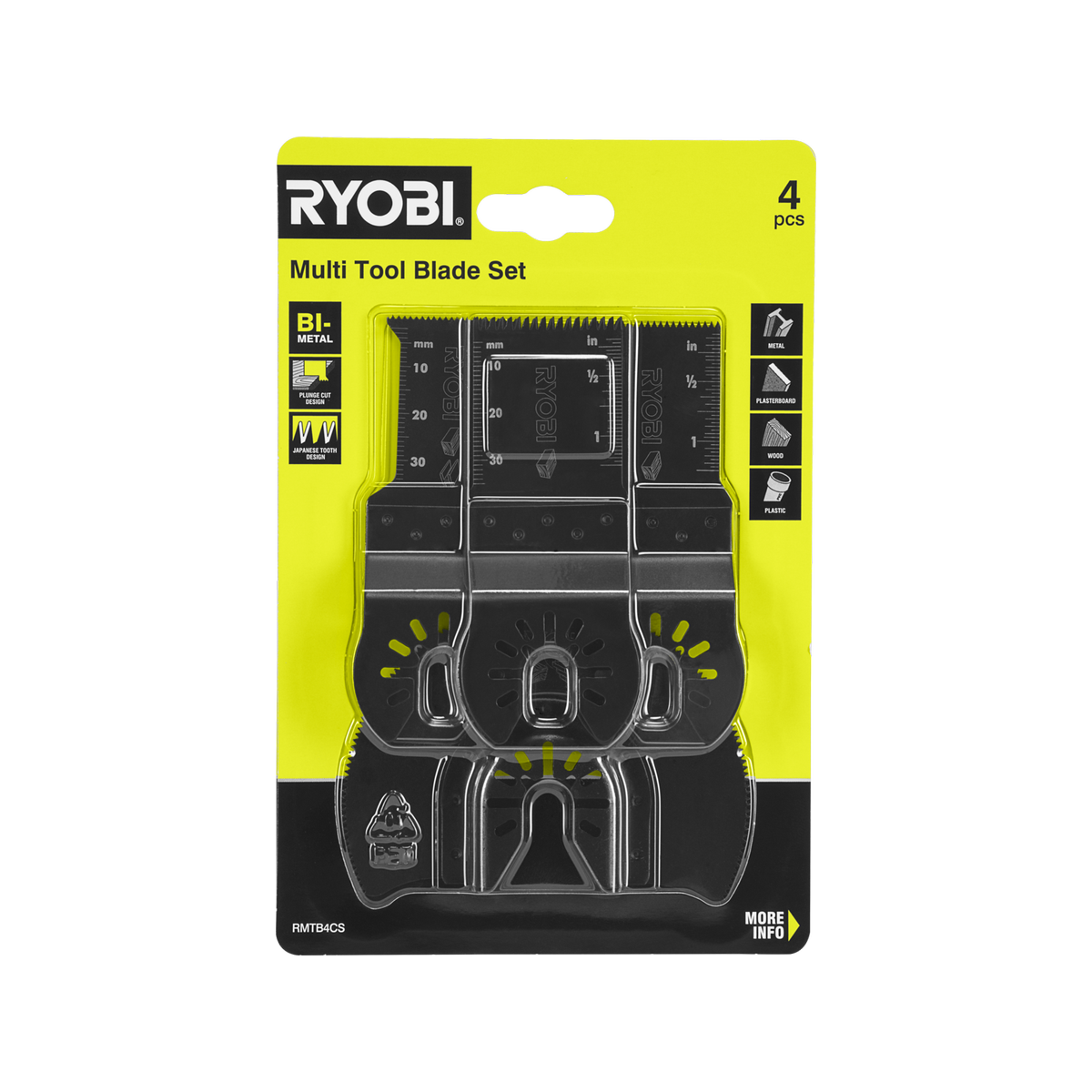 Ryobi 4 Piece Multi Tool Blade Set for Wood, Metal & Plasterboard