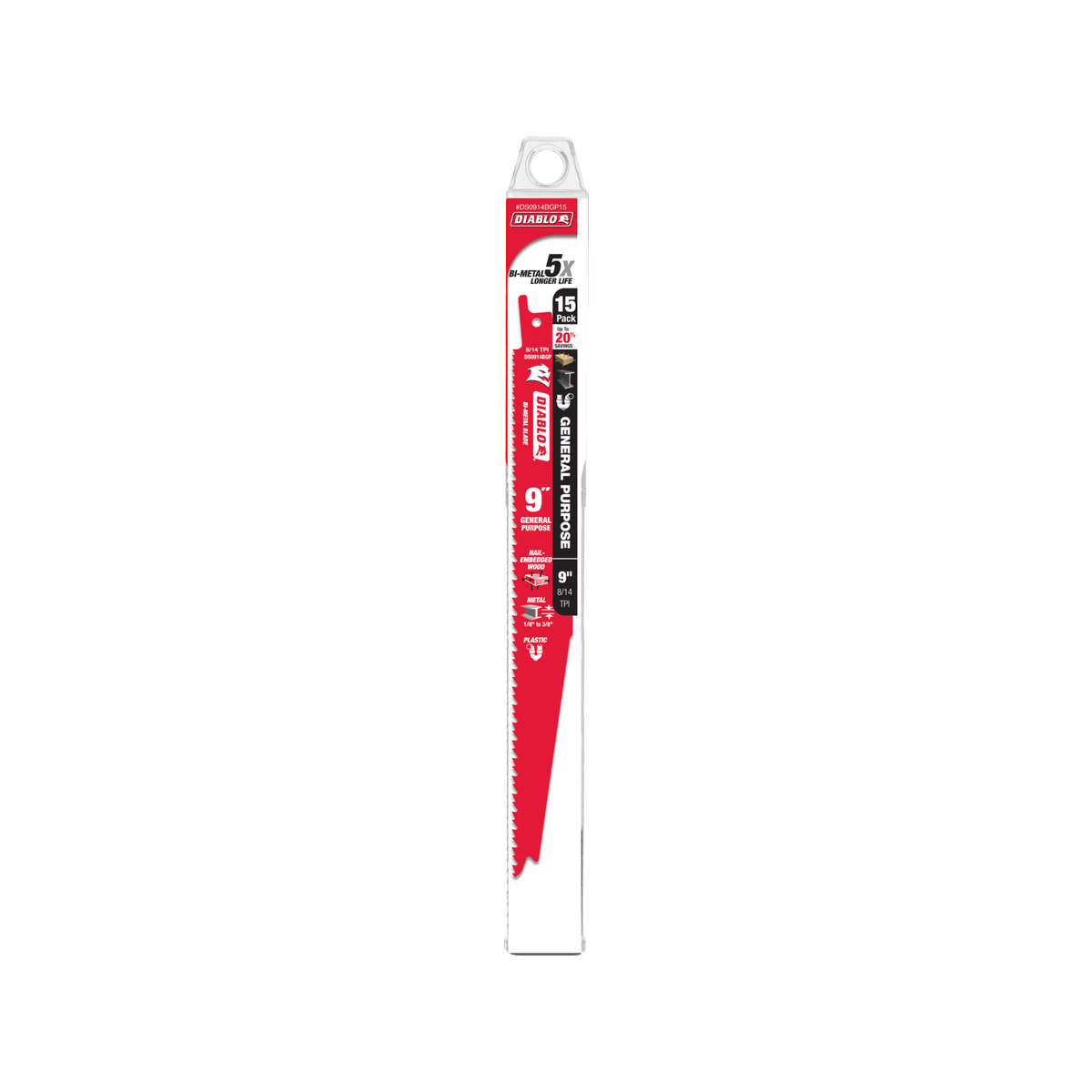 Diablo 9 inch Bi-Metal General Purpose Reciprocating Saw Blades 15 Pack Red