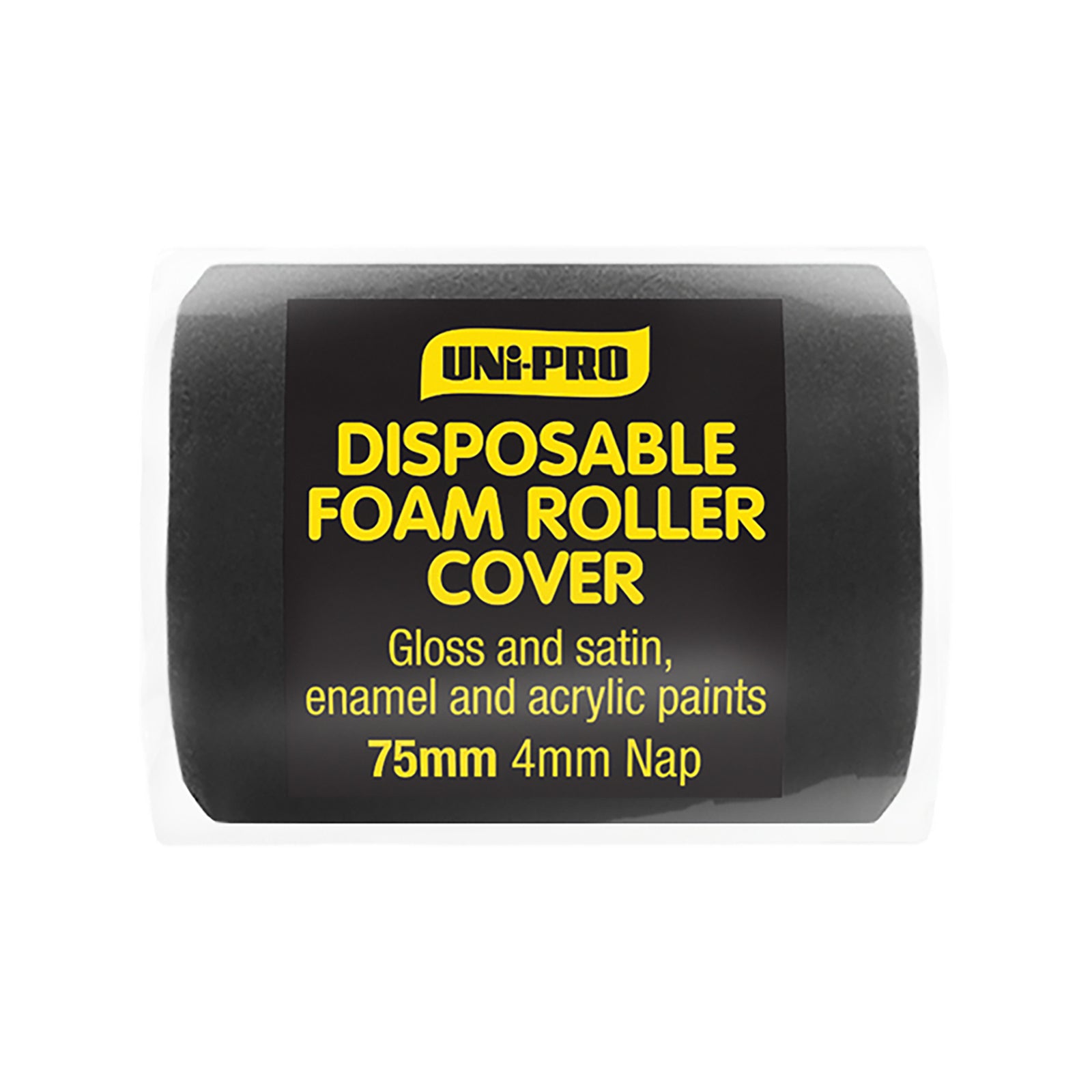 Uni-Pro 75mm Disposable Foam Roller Cover 4mm Nap Black