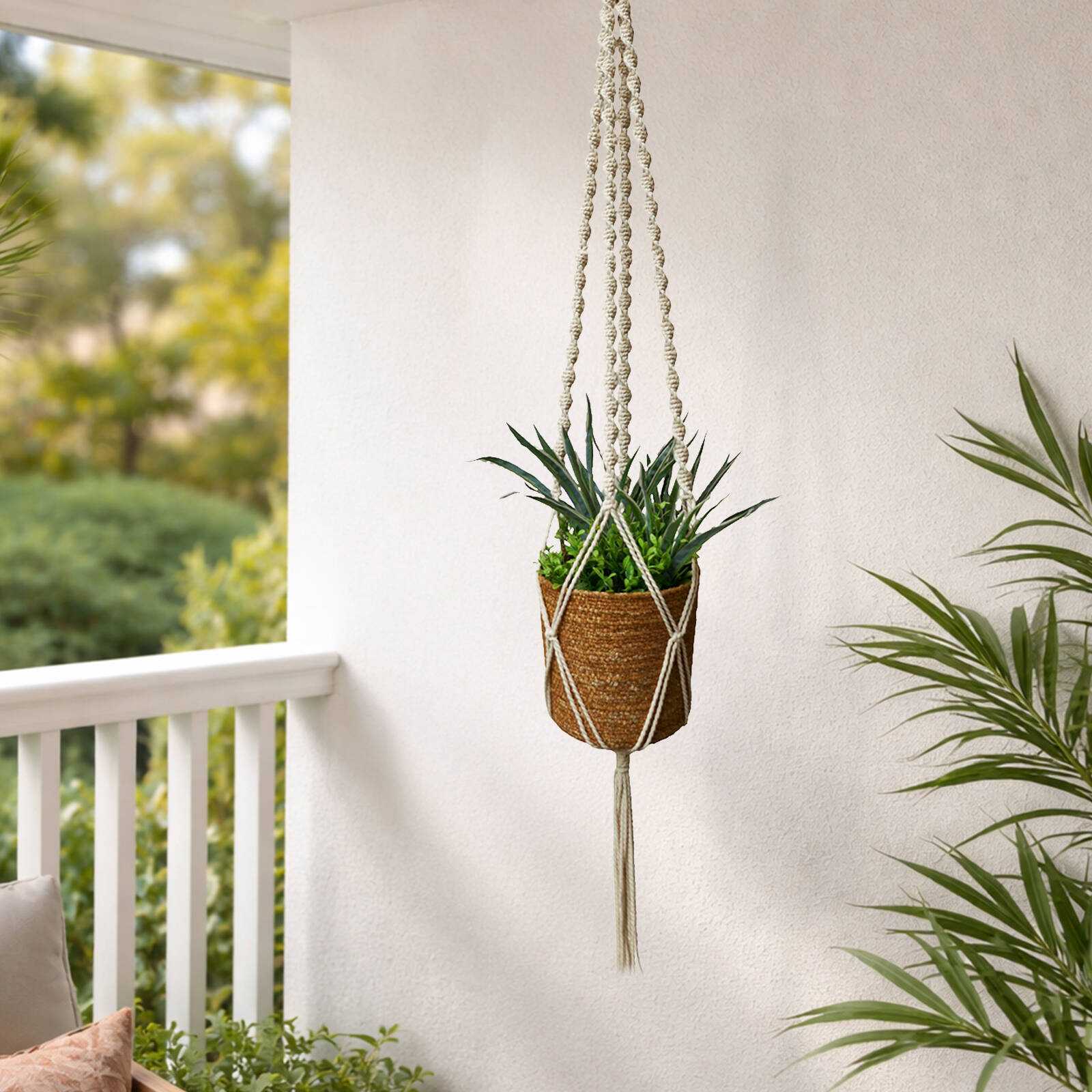 Eden 120cm Natural Cotton Macrame Plant Hanger With Ring