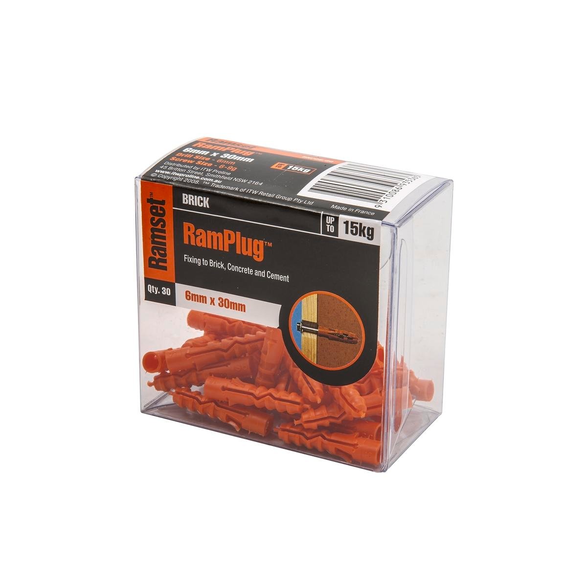 Ramset RamPlug Standard 6 x 30mm Nylon Wall Anchor Orange - 30 Pack
