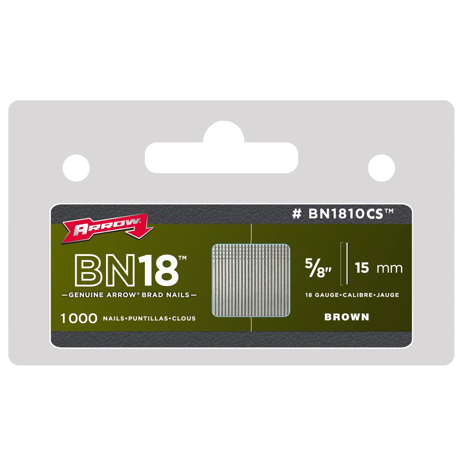 Arrow 15mm Brown Brad Nails, 1000 Pack, Steel, Staple Gun Nails